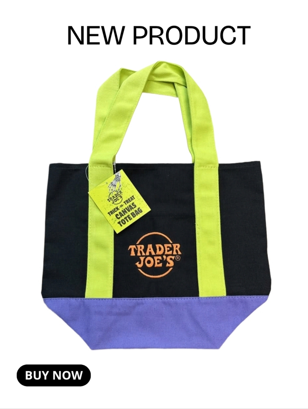 NEW Trader Joes Analog Mini Tote Bag, Canvas Multicolor Mini